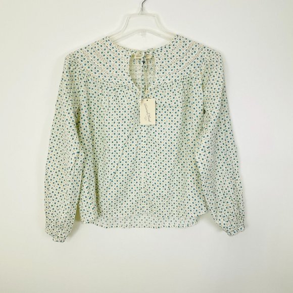 Universal Thread Women Top Large L Long Sleeve Tie Front Blouse White Floral New - Picture 3 of 8